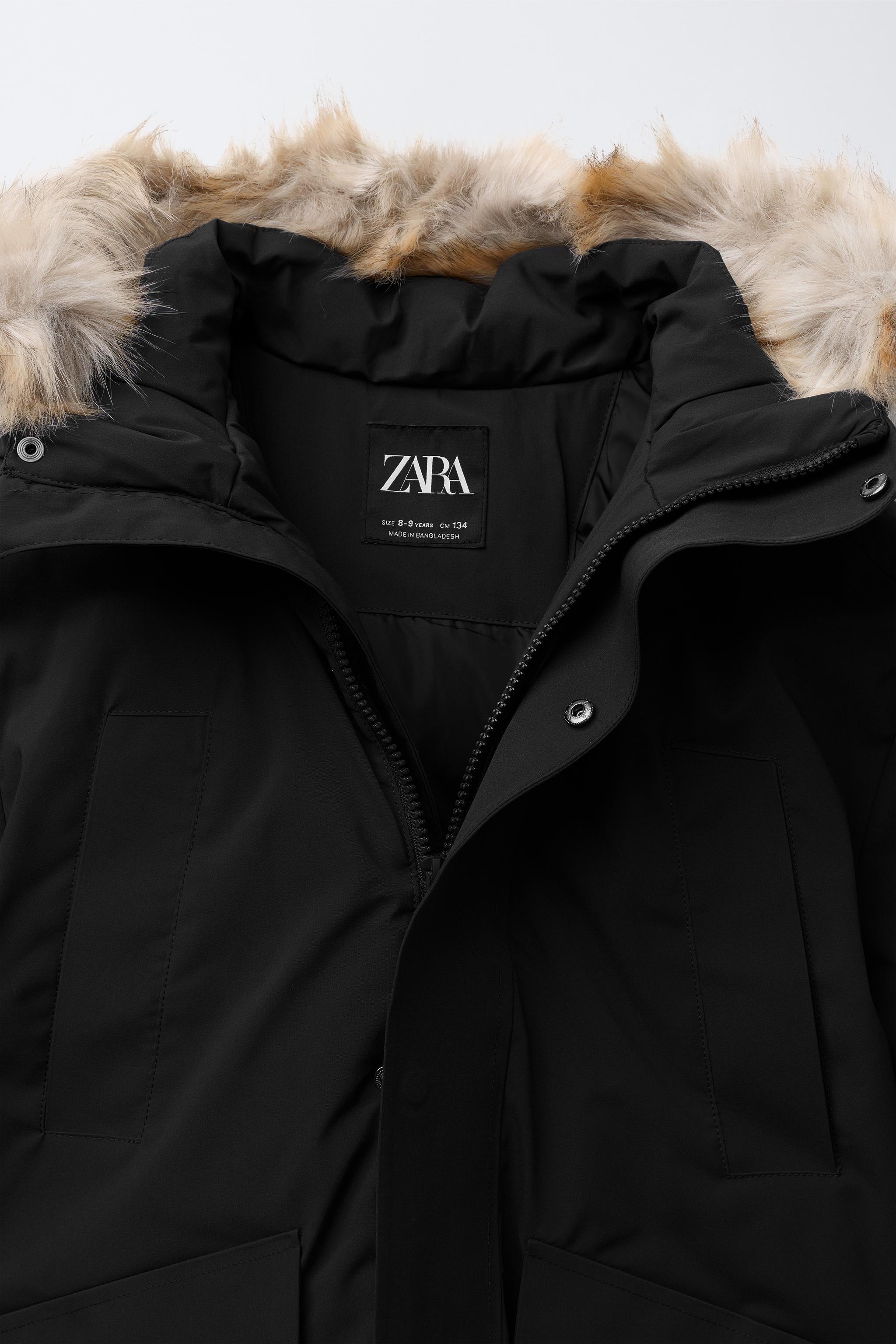 LONG WATER REPELLENT FEATHER DOWN PUFFER COAT WITH REMOVABLE FAUX FUR TRIM HOODIE